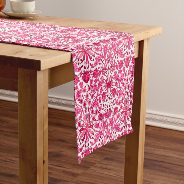 William Morris Hyacinth Print, Burgundy and Pink  Short Table Runner (In Situ)