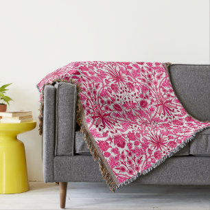 William Morris Hyacinth Print, Burgundy and Pink Throw Blanket