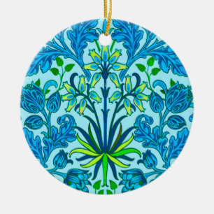 William Morris Hyacinth Print, Cerulean Blue Ceramic Tree Decoration