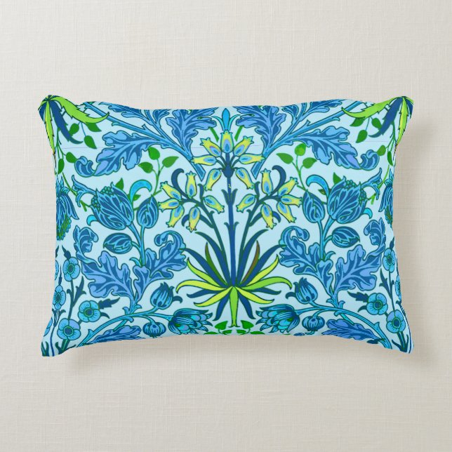 William Morris Hyacinth Print, Cerulean Blue Decorative Cushion (Front)