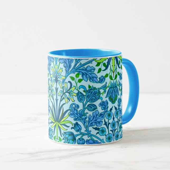 William Morris Hyacinth Print, Cerulean Blue Mug (Front Right)