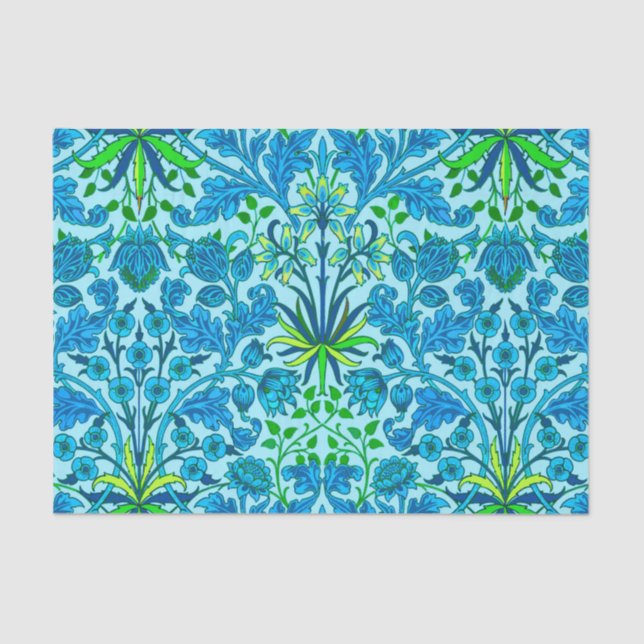 William Morris Hyacinth Print, Cerulean Blue Tissue Paper (Front)