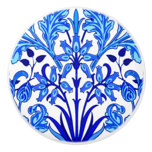 William Morris Hyacinth Print, Cobalt Blue & White Ceramic Knob