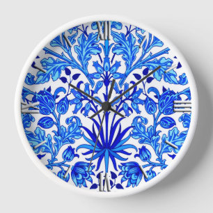 William Morris Hyacinth Print, Cobalt Blue & White Clock