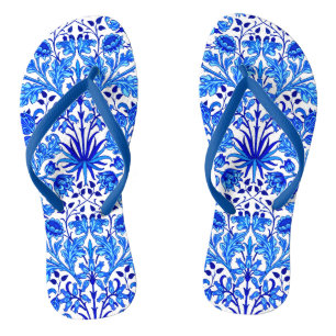 William Morris Hyacinth Print, Cobalt Blue & White Flip Flops