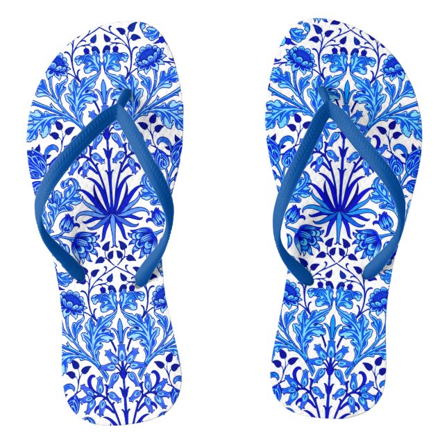 William Morris Hyacinth Print, Cobalt Blue & White Flip Flops (Footbed)