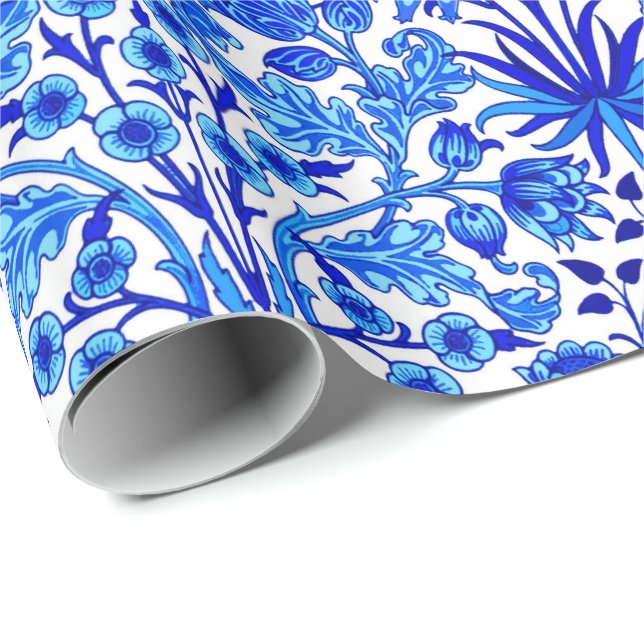 William Morris Hyacinth Print, Cobalt Blue & White Wrapping Paper (Roll Corner)