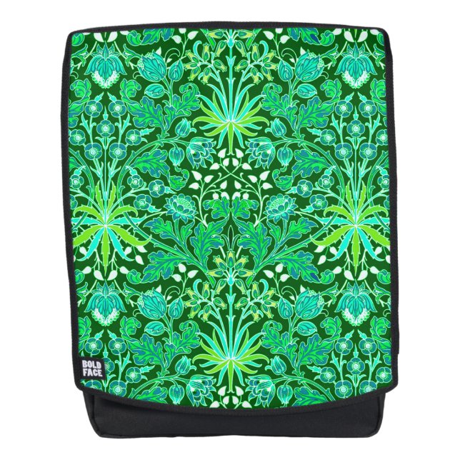William Morris Hyacinth Print, Emerald Green Backpack (Front)