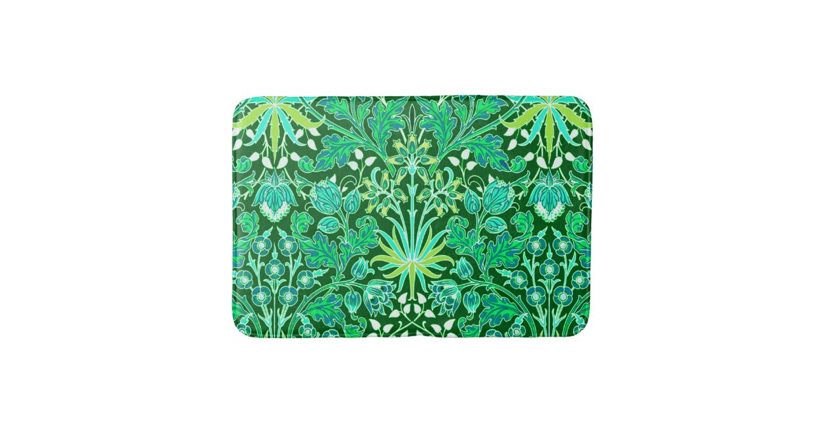 William Morris Hyacinth Print, Emerald Green Bath Mat Zazzle