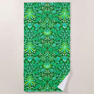 William Morris Hyacinth Print, Emerald Green Beach Towel