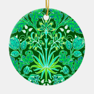 William Morris Hyacinth Print, Emerald Green Ceramic Tree Decoration