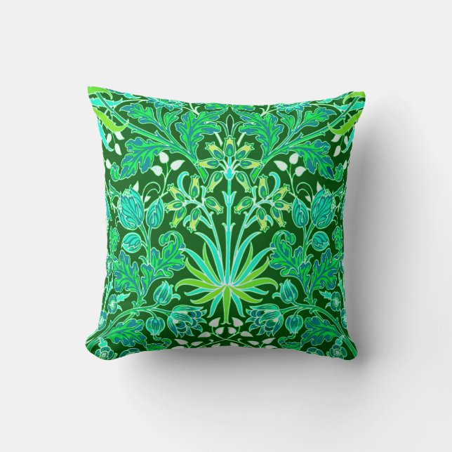 William Morris Hyacinth Print, Emerald Green Cushion (Front)
