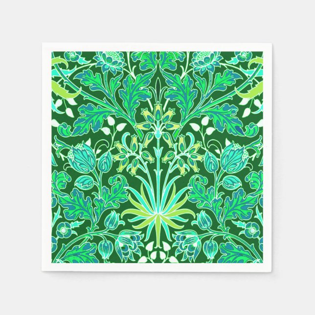 William Morris Hyacinth Print, Emerald Green Napkin (Front)