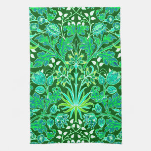 William Morris Hyacinth Print, Emerald Green Tea Towel