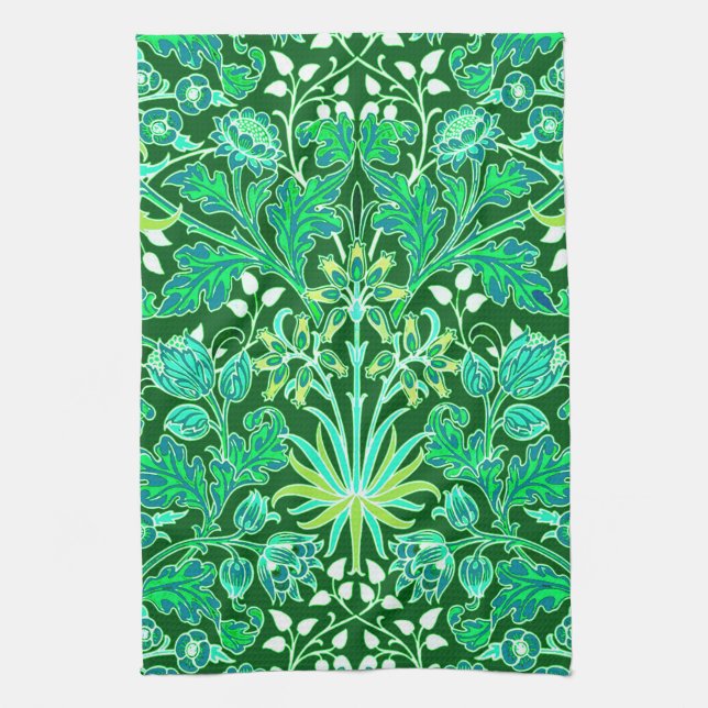 William Morris Hyacinth Print, Emerald Green Tea Towel (Vertical)