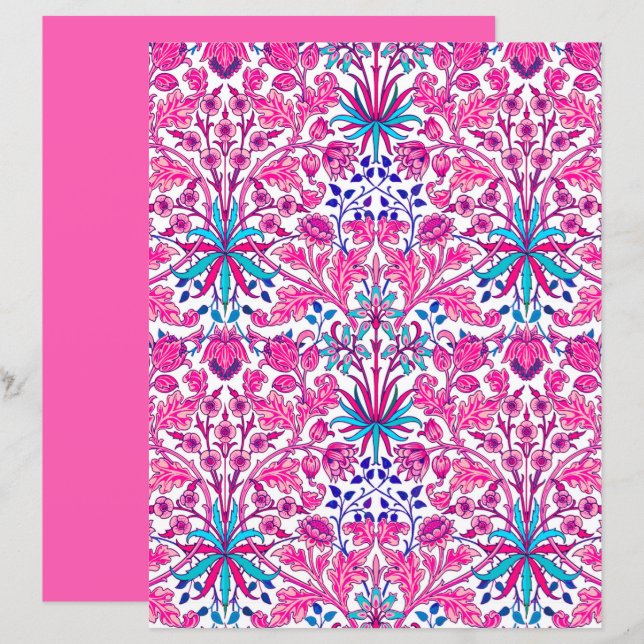 William Morris Hyacinth Print, Fuchsia Pink  (Front/Back)