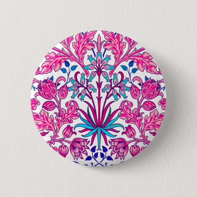 William Morris Hyacinth Print, Fuchsia Pink 6 Cm Round Badge (Front)
