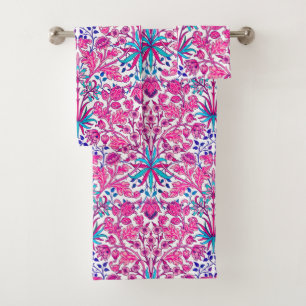 William Morris Hyacinth Print, Fuchsia Pink Bath Towel Set