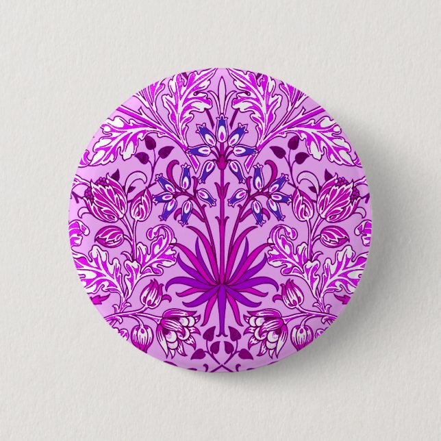 William Morris Hyacinth Print, Lavender and Violet 6 Cm Round Badge (Front)