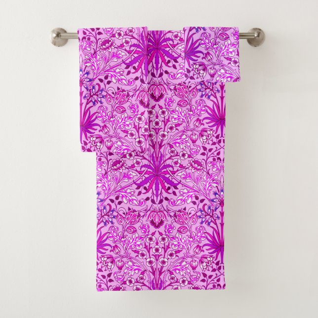 William Morris Hyacinth Print, Lavender and Violet Bath Towel Set (Insitu)