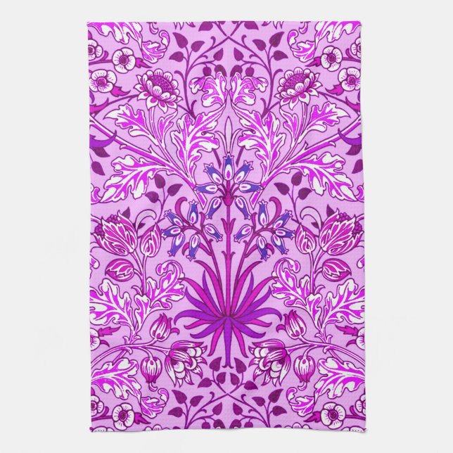 William Morris Hyacinth Print, Lavender and Violet Tea Towel (Vertical)