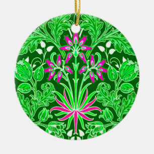 William Morris Hyacinth Print Lime & Emerald Green Ceramic Tree Decoration