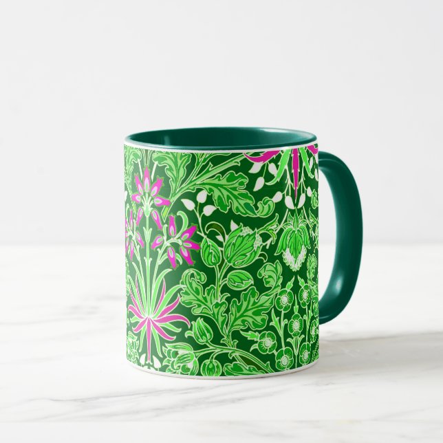 William Morris Hyacinth Print Lime & Emerald Green Mug (Front Right)