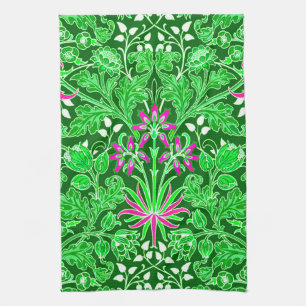 William Morris Hyacinth Print Lime & Emerald Green Tea Towel