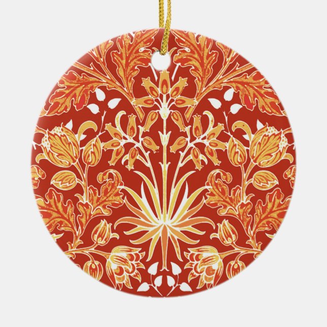 William Morris Hyacinth Print, Mandarin Orange  Ceramic Tree Decoration (Front)