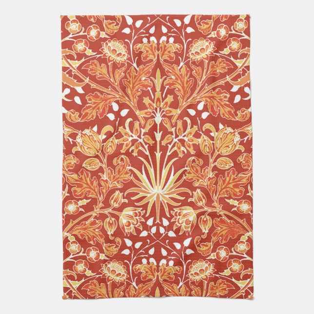 William Morris Hyacinth Print, Mandarin Orange  Tea Towel (Vertical)