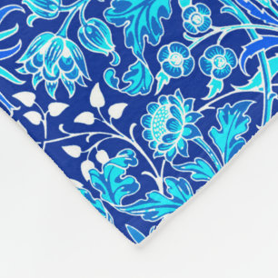 William Morris Hyacinth Print, Navy & Cobalt Blue Fleece Blanket
