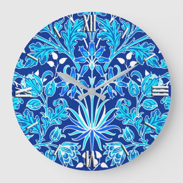 William Morris Hyacinth Print, Navy & Cobalt Blue Large Clock (Front)