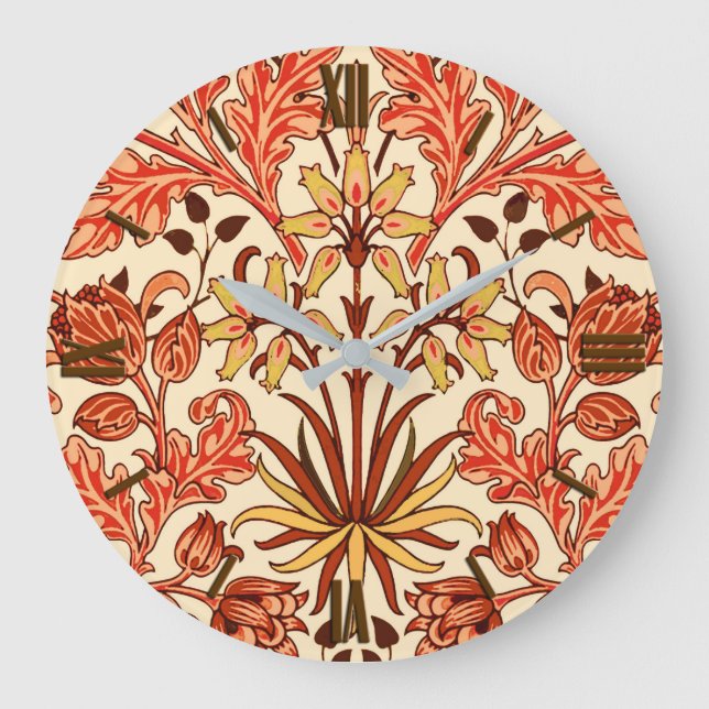 William Morris Hyacinth Print, Orange and Rust Large Clock (Front)