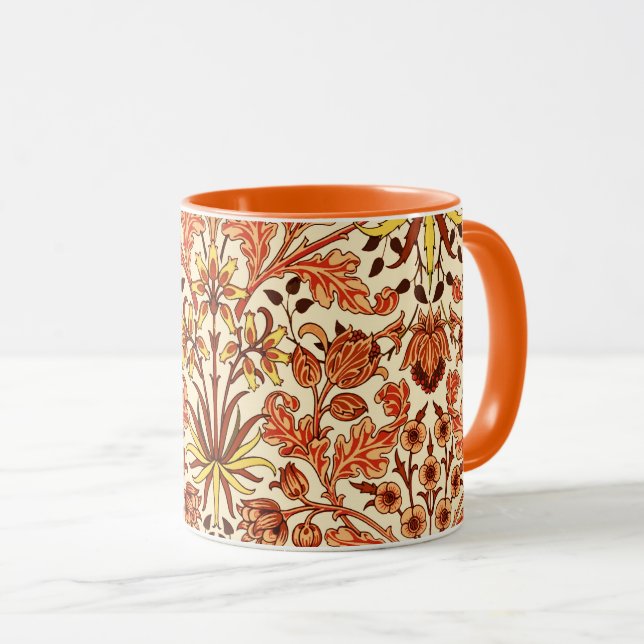 William Morris Hyacinth Print, Orange and Rust Mug (Front Right)