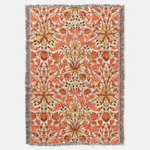 William Morris Hyacinth Print, Orange and Rust Throw Blanket