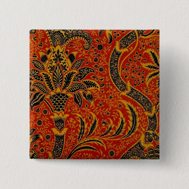William Morris India Red Floral 15 Cm Square Badge (Front)
