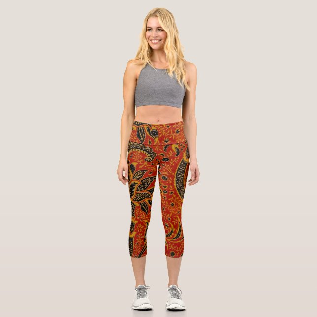William Morris India Red Floral Capri Leggings (Front)
