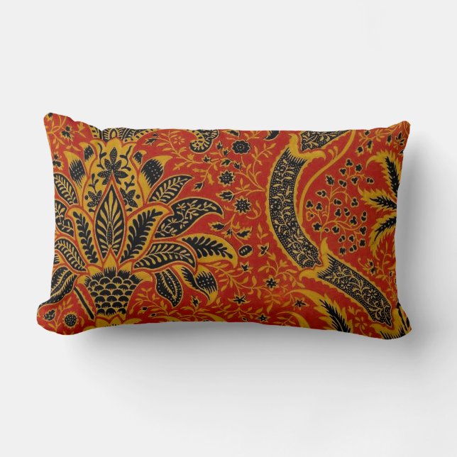 William Morris India Red Floral Lumbar Cushion (Front)