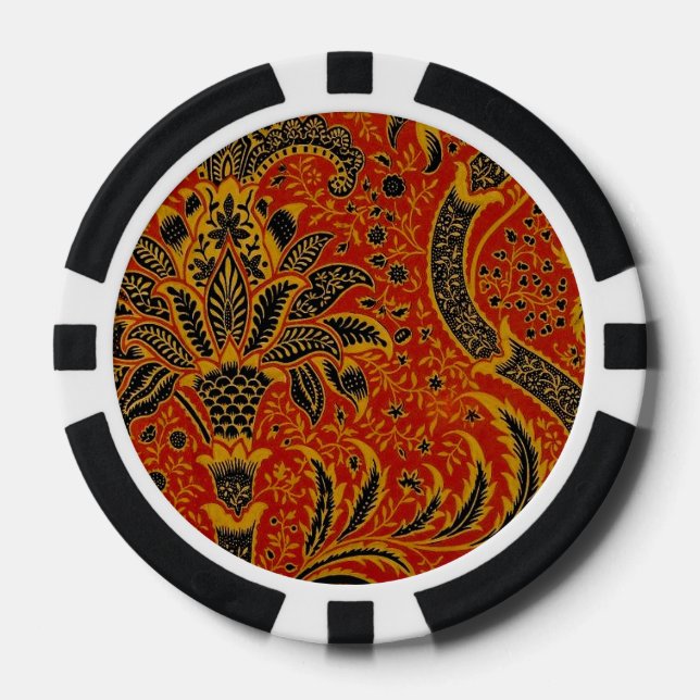 William Morris India Red Floral Poker Chips (Front)