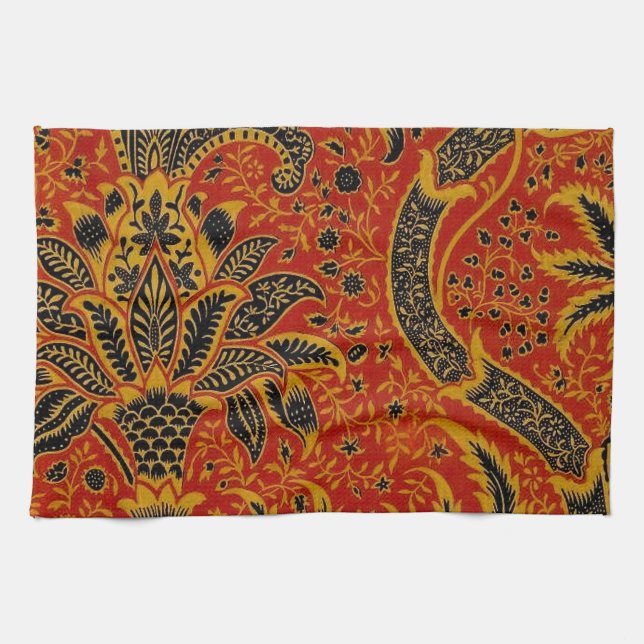 William Morris India Red Floral Tea Towel (Horizontal)