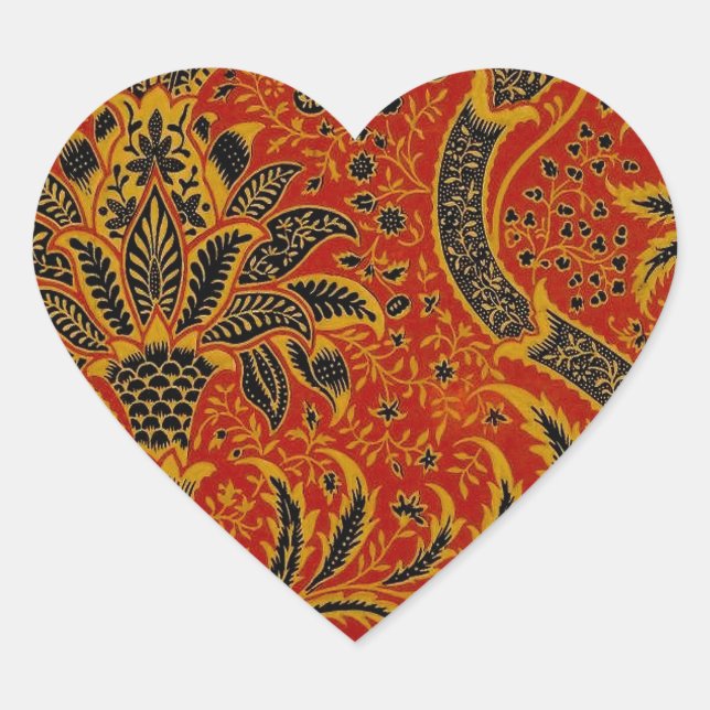 William Morris India Red Floral Vintage Classic Heart Sticker (Front)