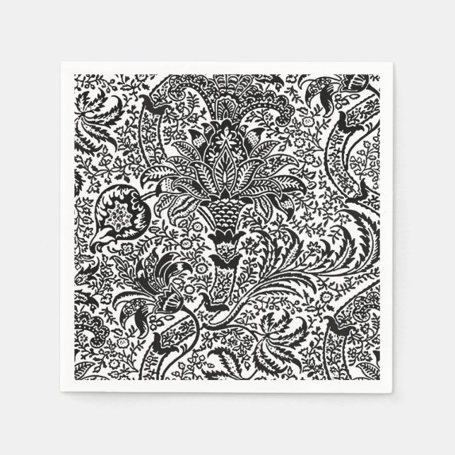 William Morris Indian, Black and White Napkin (Front)