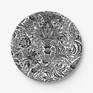 William Morris Indian, Black and White Paper Plate