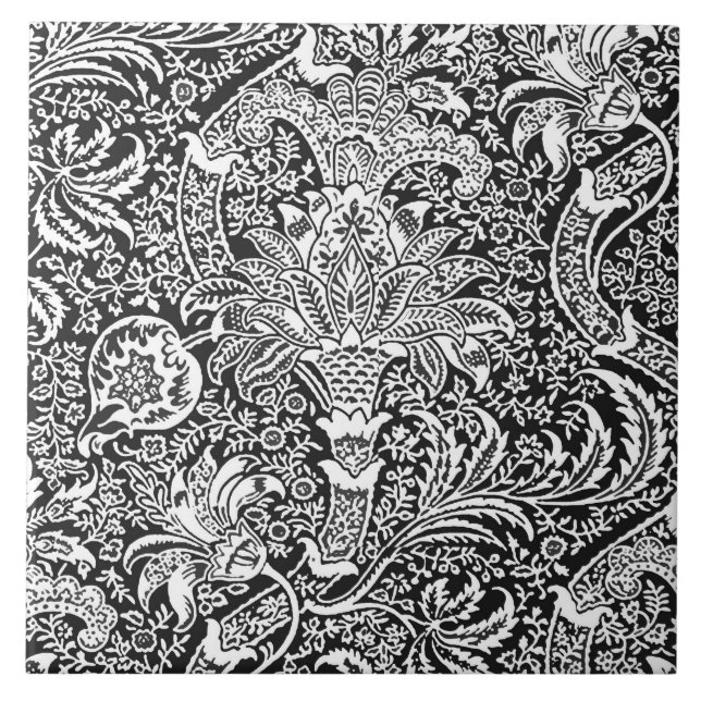 William Morris Indian, Black and White Tile (Front)
