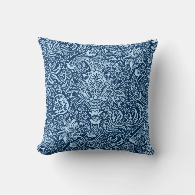 William Morris Indian, Dark Indigo and Sky Blue Cushion (Front)