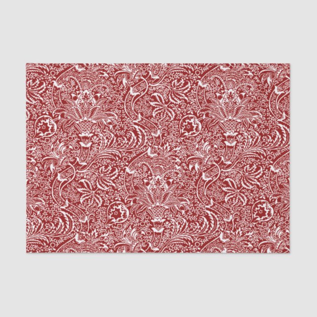 William Morris Indian, Dark Red and White  Tissue Paper (Front)