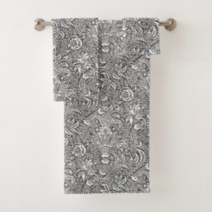 William Morris Indian, Graphite Grey and White Bath Towel Set