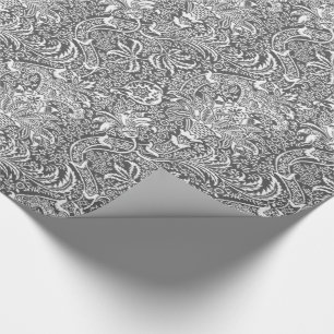 William Morris Indian, Graphite Grey and White Wrapping Paper