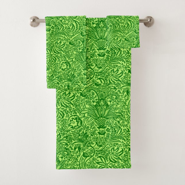 William Morris Indian, Lime and Emerald Green Bath Towel Set (Insitu)