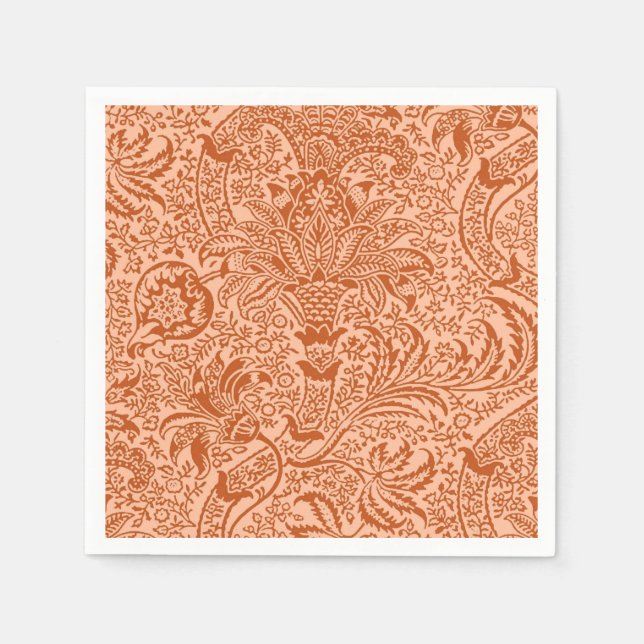 William Morris Indian, Peach and Coral Orange Napkin (Front)